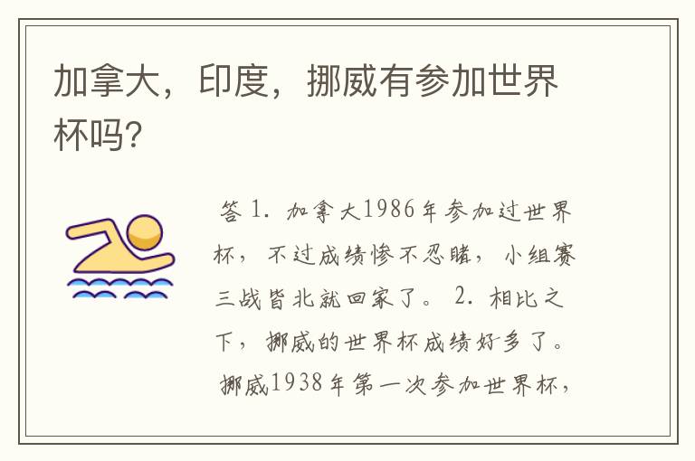 加拿大,印度,挪威有参加世界杯吗?