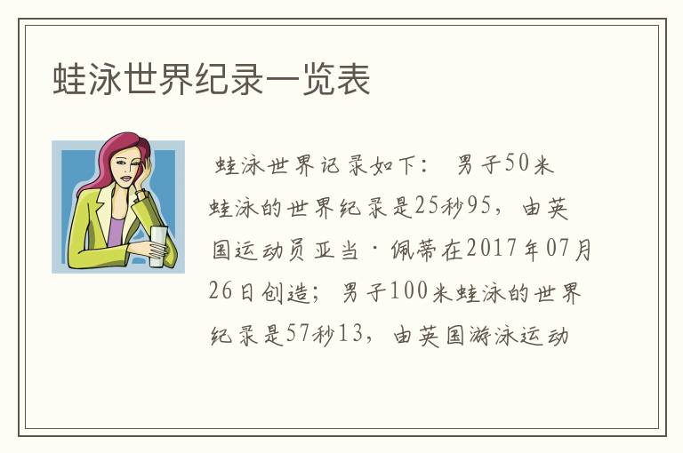 蛙泳世界纪录一览表
