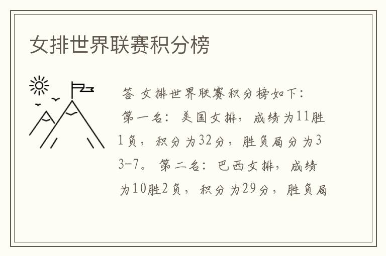 女排世界联赛积分榜