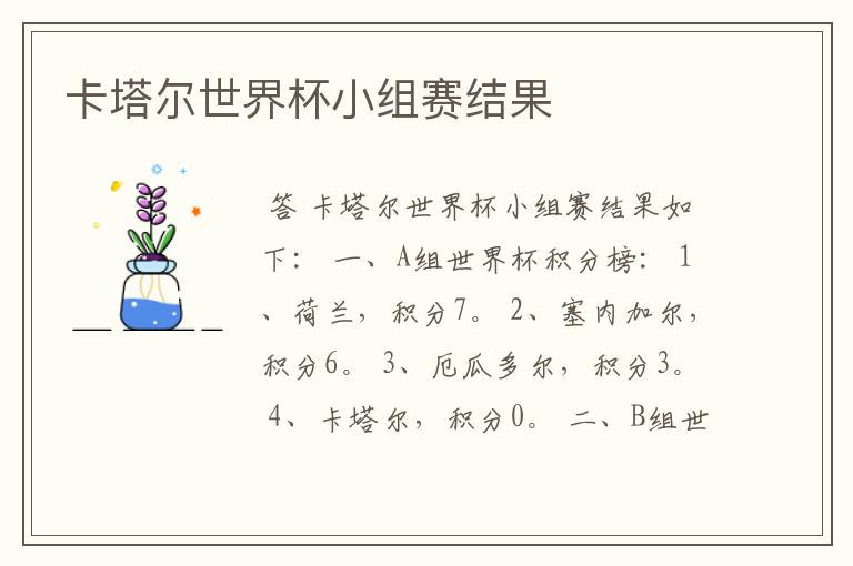 卡塔尔世界杯小组赛结果