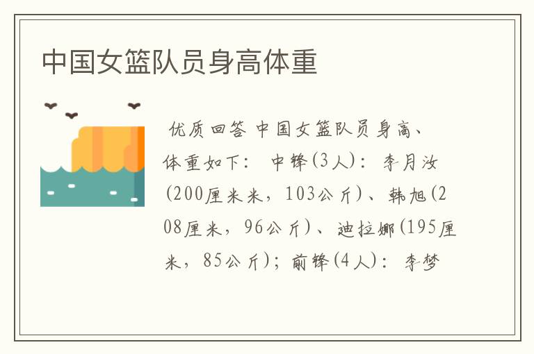 中国女篮队员身高体重