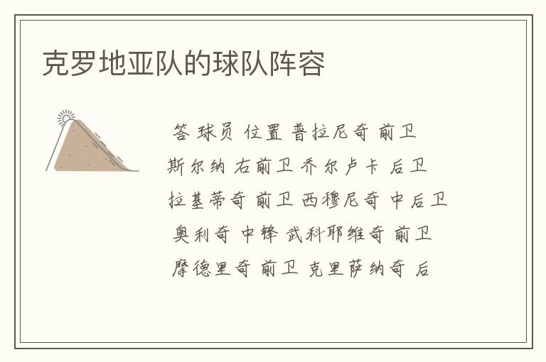 克罗地亚队的球队阵容