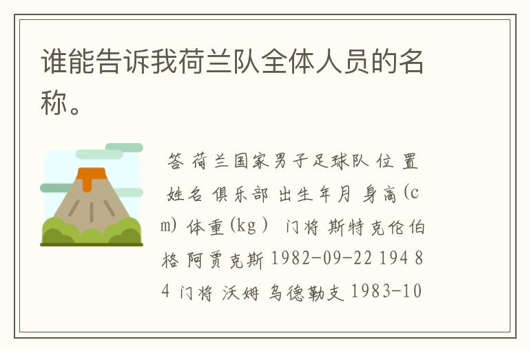 谁能告诉我荷兰队全体人员的名称。