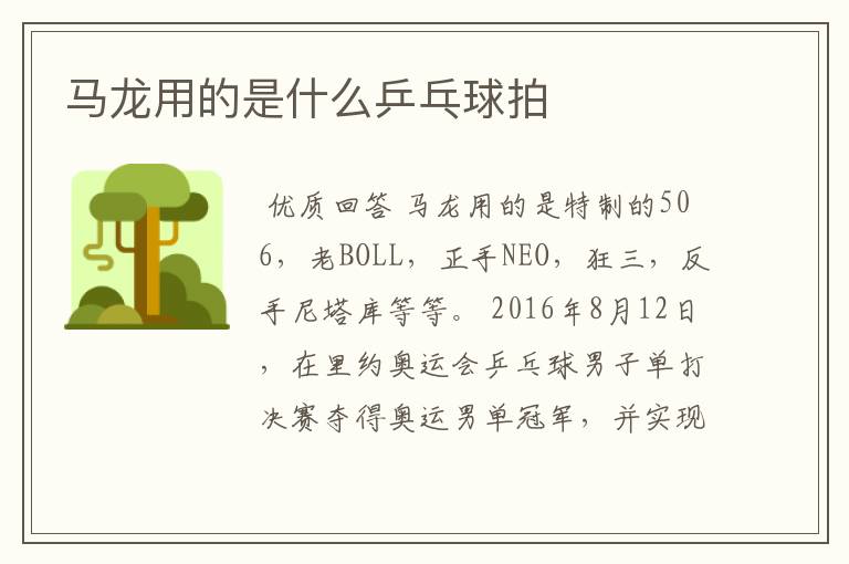 马龙用的是什么乒乓球拍