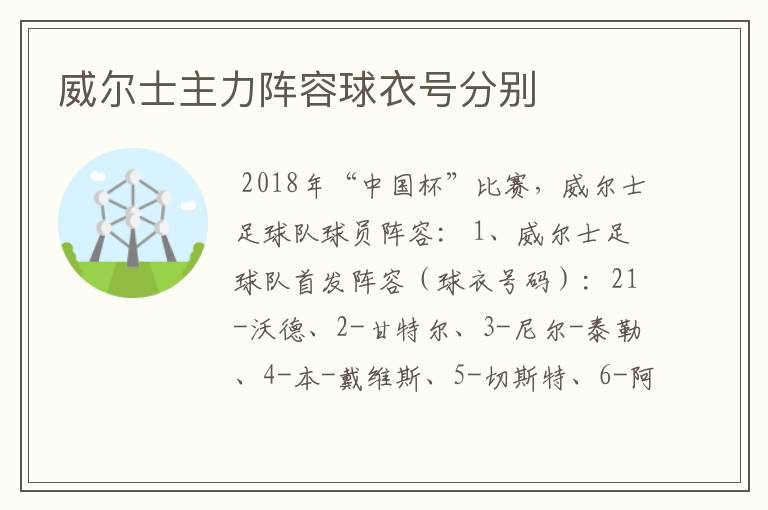 威尔士主力阵容球衣号分别