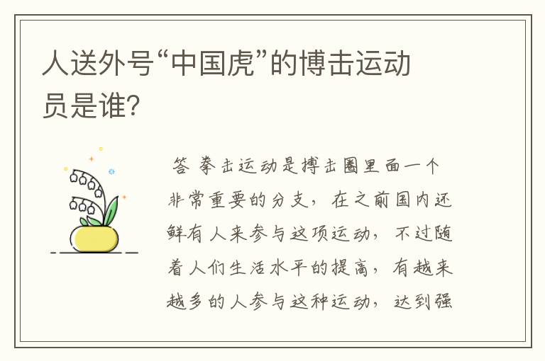 人送外号“中国虎”的博击运动员是谁?