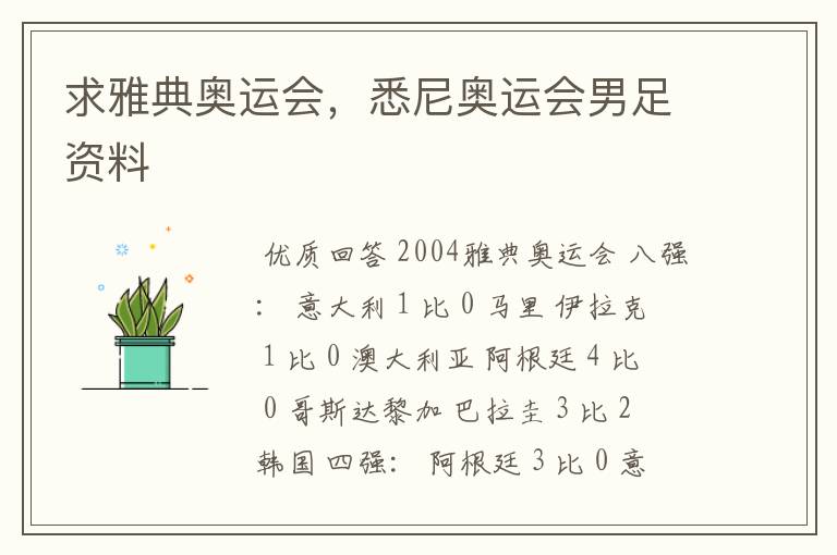 求雅典奥运会,悉尼奥运会男足资料