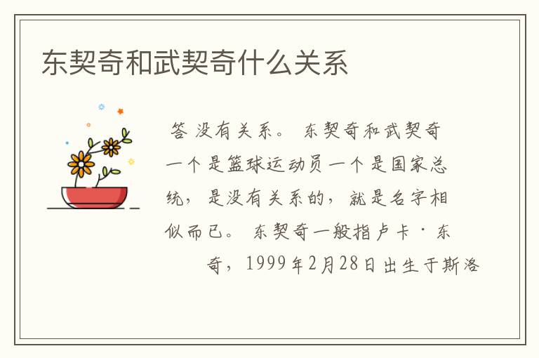 东契奇和武契奇什么关系