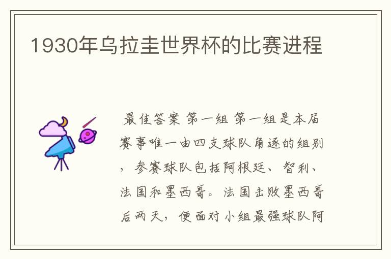 1930年乌拉圭世界杯的比赛进程