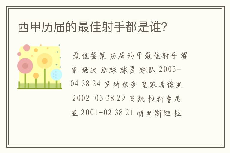 西甲历届的最佳射手都是谁?