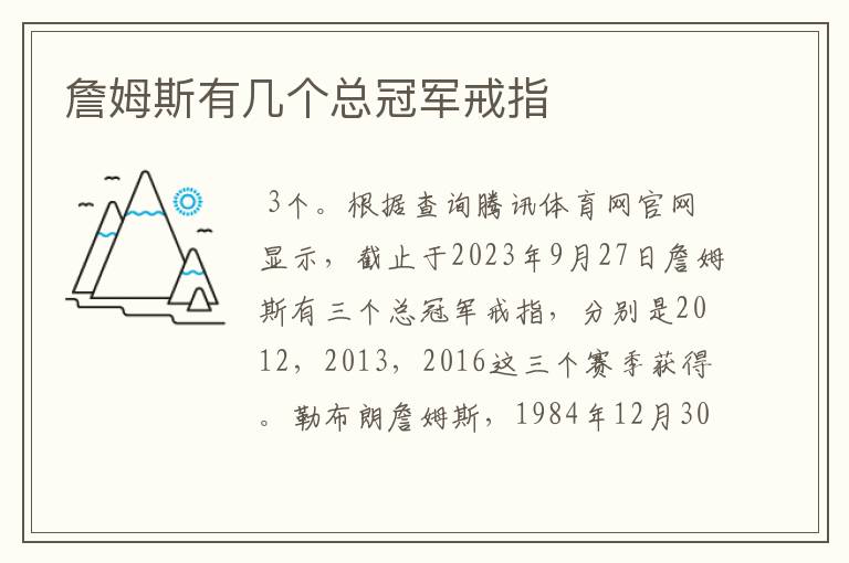 詹姆斯有几个总冠军戒指