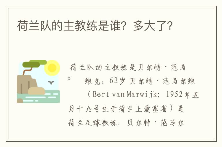 荷兰队的主教练是谁?多大了?