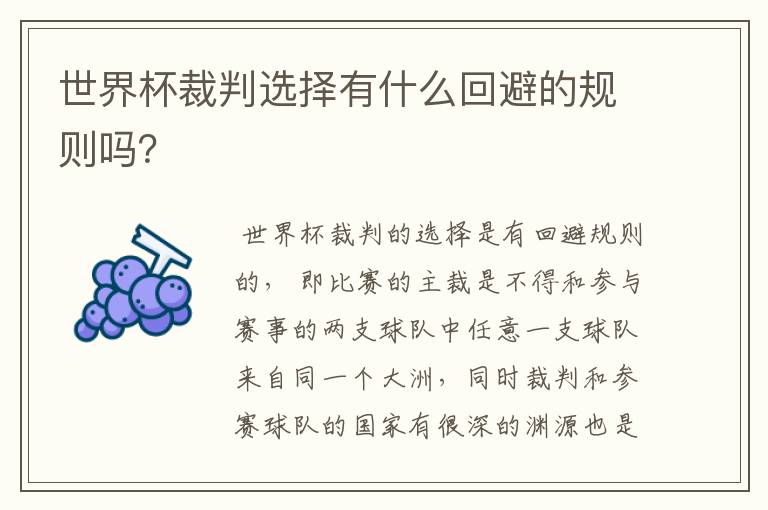 世界杯裁判选择有什么回避的规则吗?
