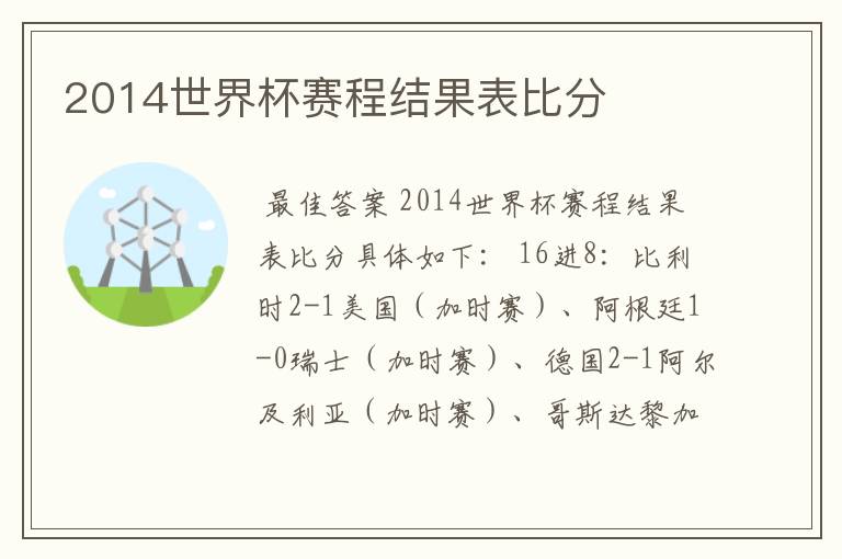 2014世界杯赛程结果表比分