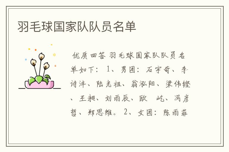 羽毛球国家队队员名单
