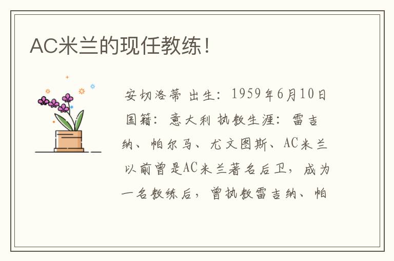 AC米兰的现任教练!