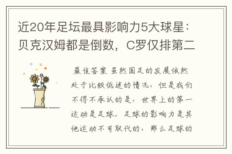 近20年足坛最具影响力5大球星：贝克汉姆都是倒数，C罗仅排第二
