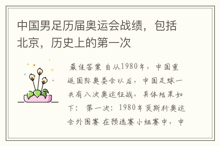 中国男足历届奥运会战绩,包括北京,历史上的第一次