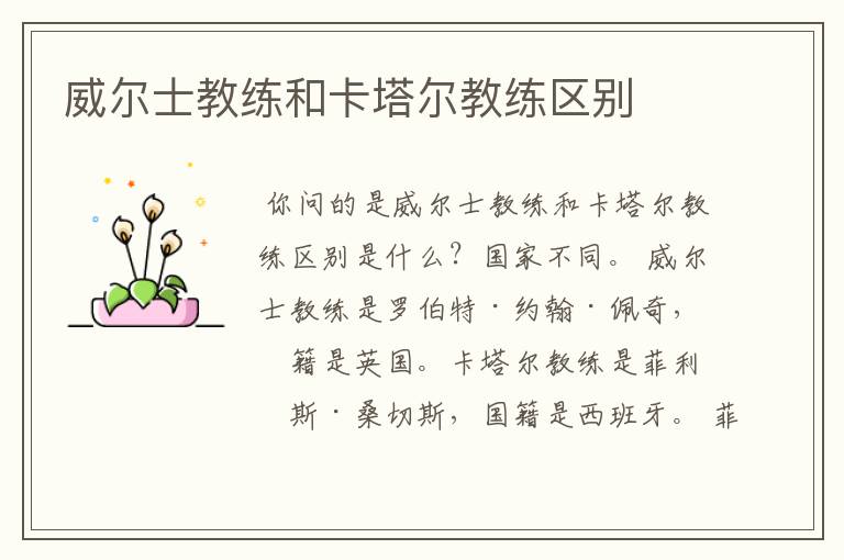 威尔士教练和卡塔尔教练区别