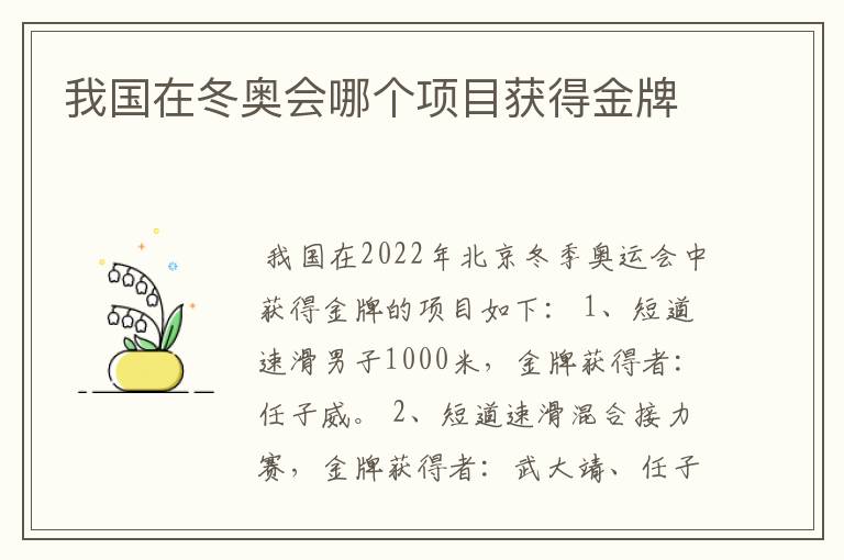 我国在冬奥会哪个项目获得金牌