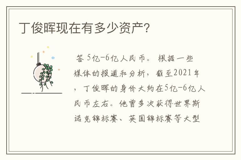 丁俊晖现在有多少资产?