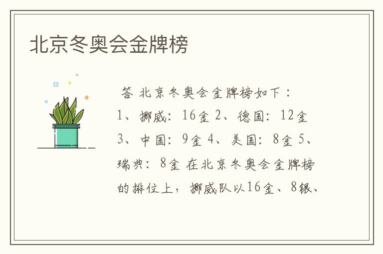 北京冬奥会金牌榜