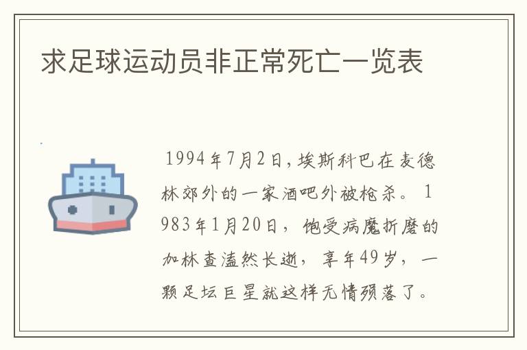 求足球运动员非正常死亡一览表