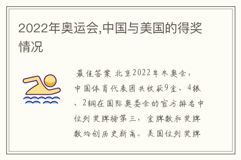 2022年奥运会,中国与美国的得奖情况