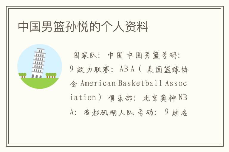 中国男篮孙悦的个人资料