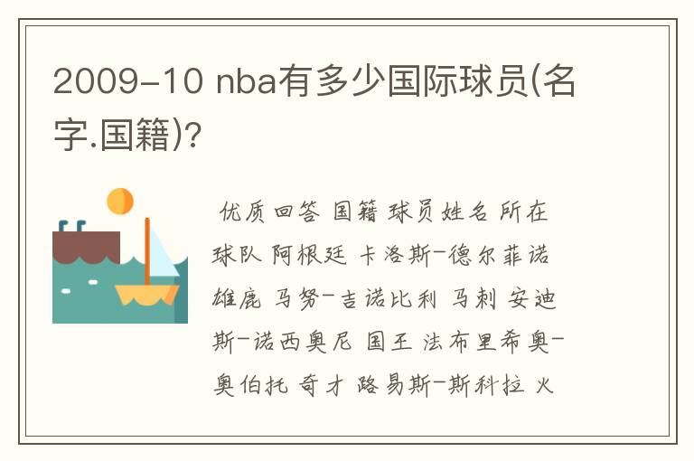 2009-10 nba有多少国际球员(名字.国籍)?