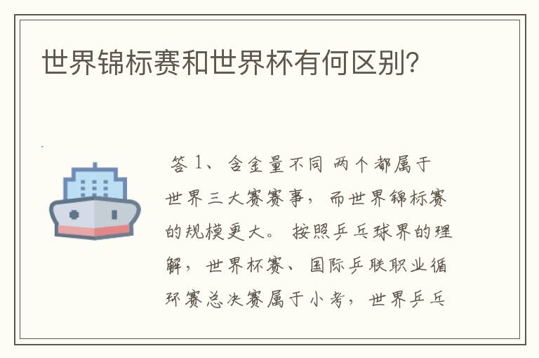 世界锦标赛和世界杯有何区别?