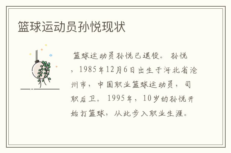 篮球运动员孙悦现状