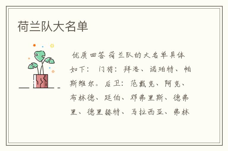 荷兰队大名单