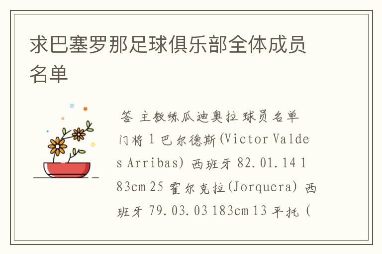 求巴塞罗那足球俱乐部全体成员名单