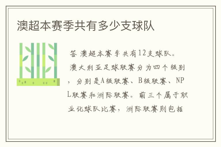 澳超本赛季共有多少支球队