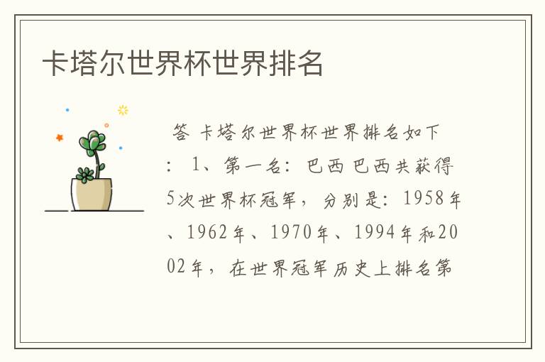 卡塔尔世界杯世界排名