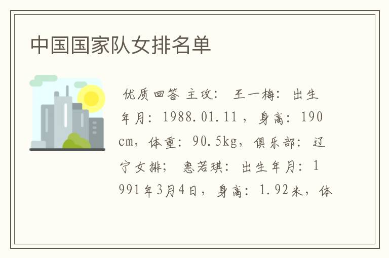中国国家队女排名单
