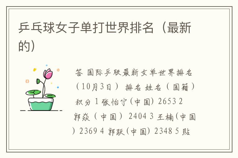 乒乓球女子单打世界排名(最新的)