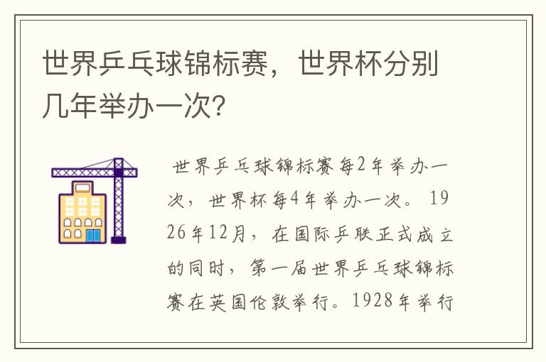 世界乒乓球锦标赛，世界杯分别几年举办一次？