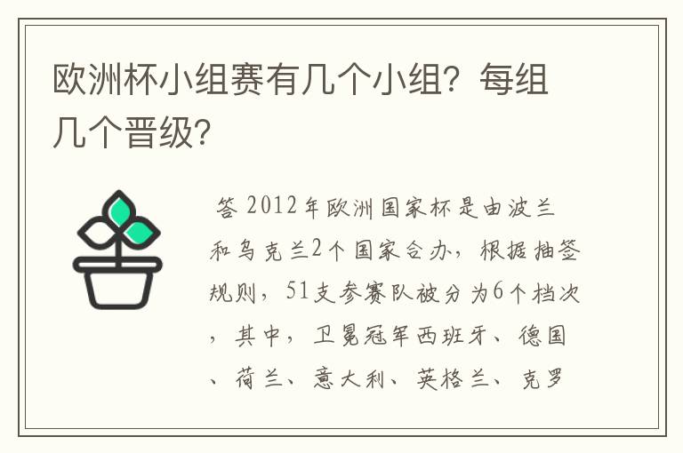 欧洲杯小组赛有几个小组?每组几个晋级?
