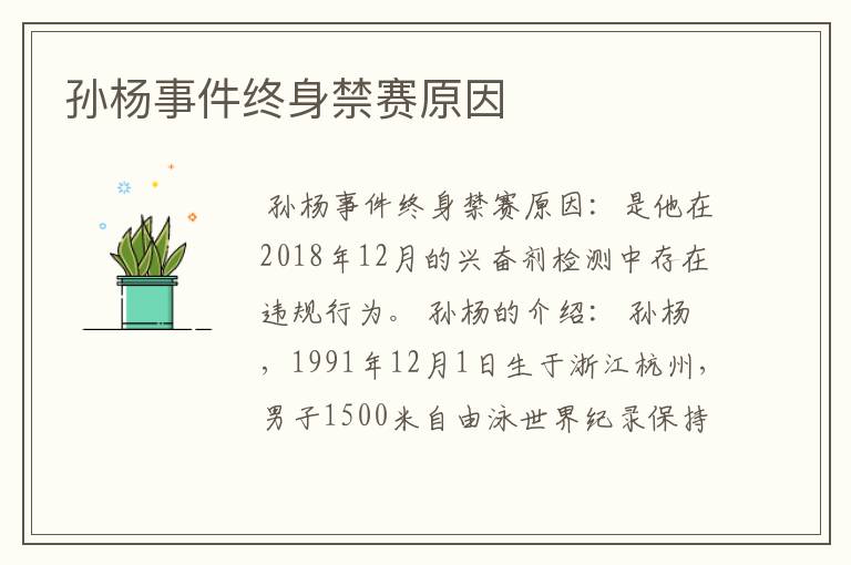 孙杨事件终身禁赛原因