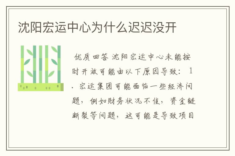 沈阳宏运中心为什么迟迟没开