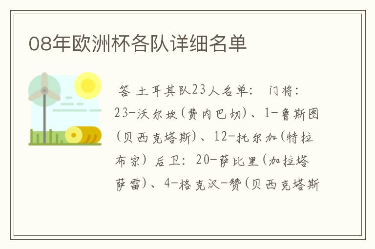 08年欧洲杯各队详细名单