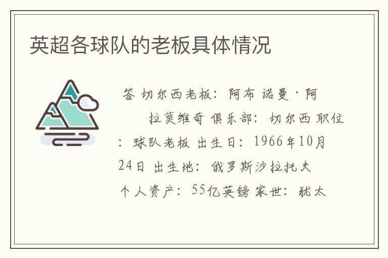 英超各球队的老板具体情况