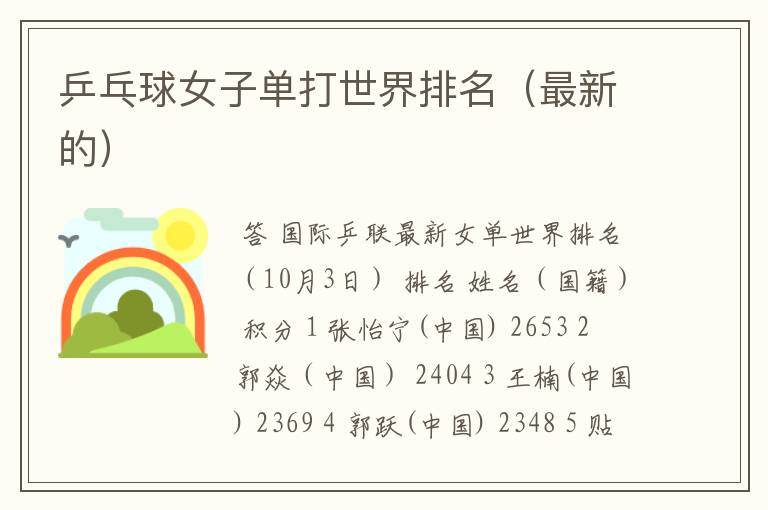 乒乓球女子单打世界排名(最新的)