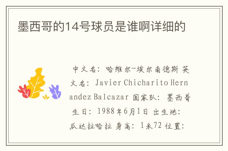 墨西哥的14号球员是谁啊详细的