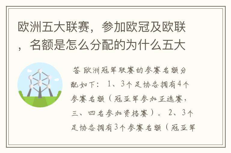 欧洲五大联赛,参加欧冠及欧联,名额是怎么分配的为什么五大联赛只有法甲