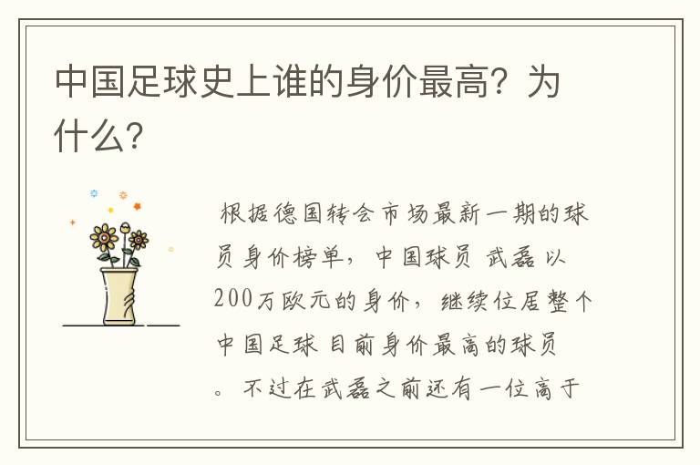 中国足球史上谁的身价最高?为什么?
