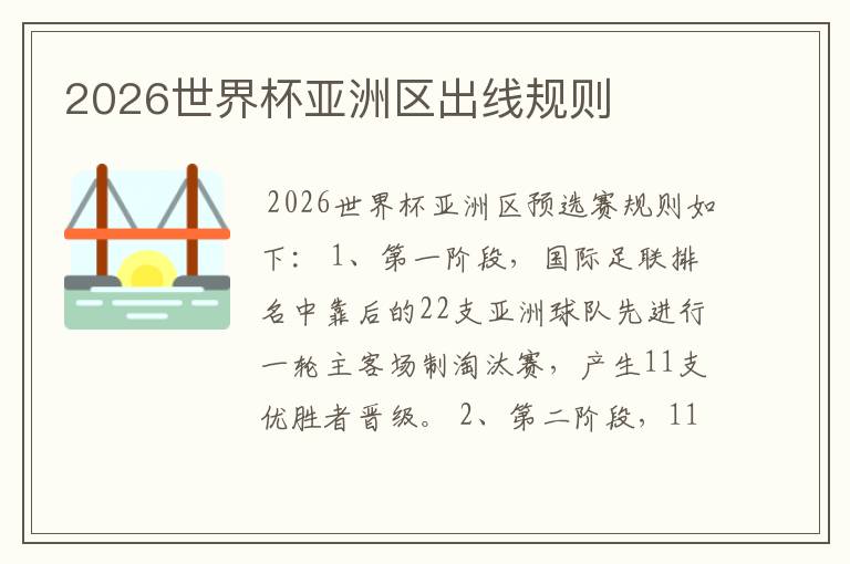2026世界杯亚洲区出线规则