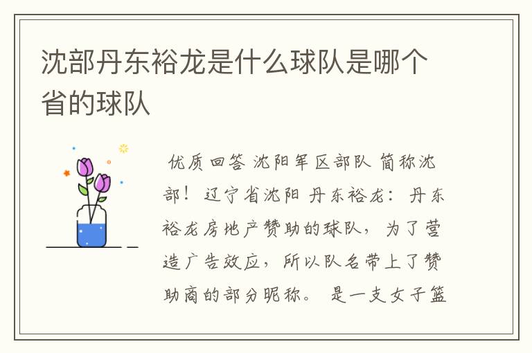 沈部丹东裕龙是什么球队是哪个省的球队